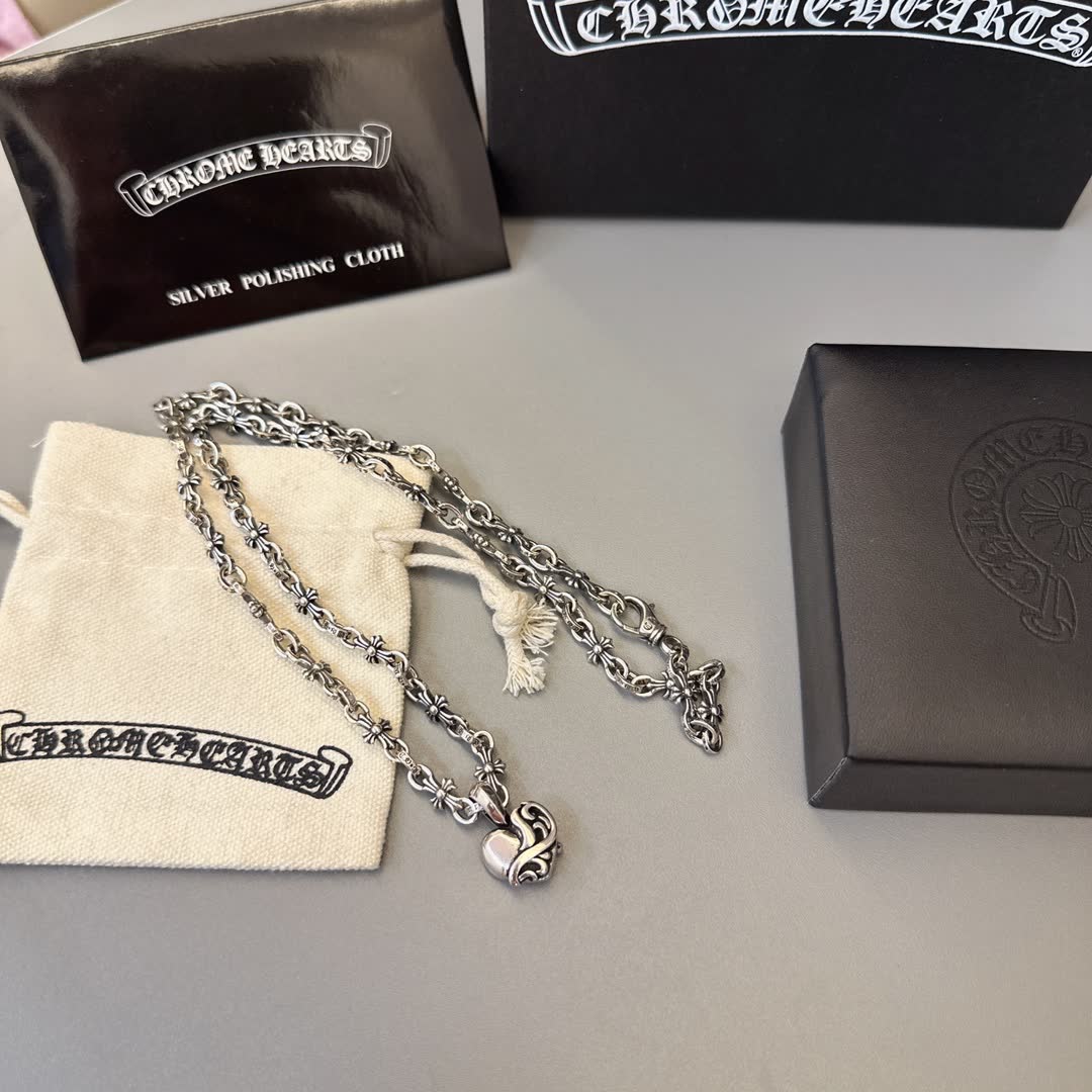 Chrome Hearts Silver Heart Pendant Necklace